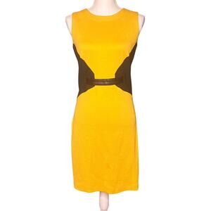 Buchanan Kang Size 4 Yellow Black Bodycon Sheath Dress Cinch Corset Sleeveless
